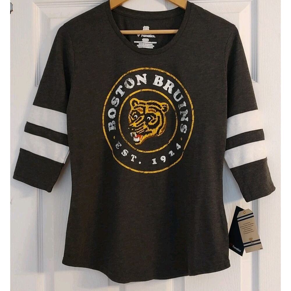 Women's Boston Bruins Shirt Gray Fanatics NHL Round Neck - Small NWT